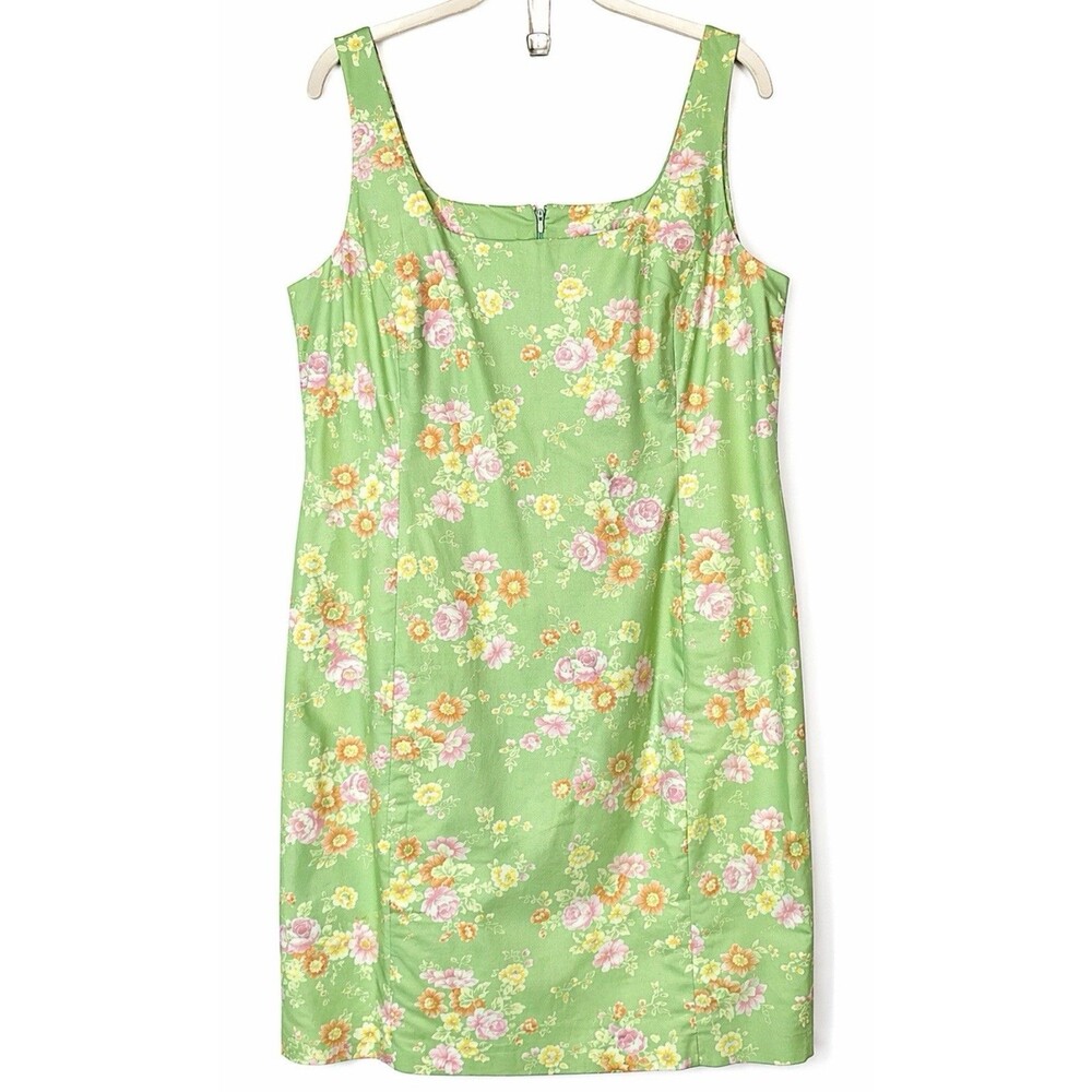 Jones New York Signature 18W Floral Dress Green Cotton Stretch Garden Party